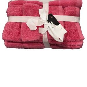 Home Expressions 6 Piece Bath Towel Set 100% Cotton Pink Lemonade NEW